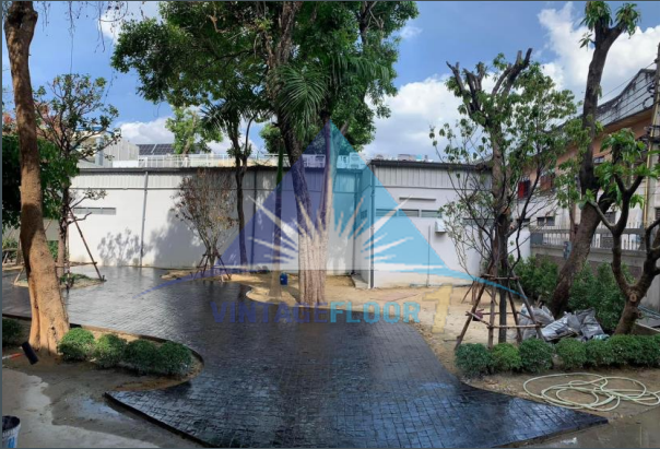 งานแสตมป์ลายคอนกรีต ทางเดินสวน บริษัทไทยนคร